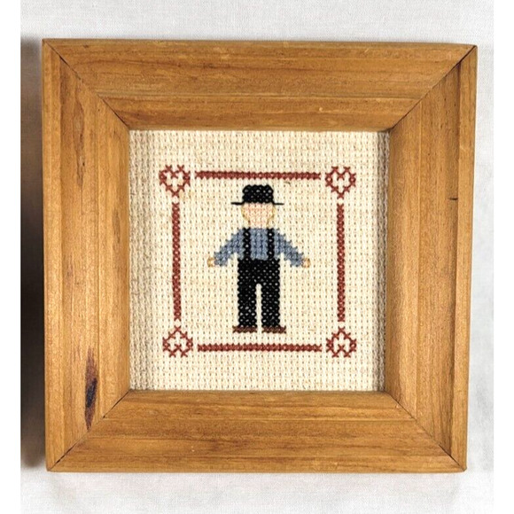Amish Mennonite Couple Completed Cross Stitch Farmhouse Americana Rustic 5" - Picture 2 of 15